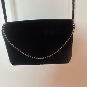 EVENING CLUTCH PURSE‎ black w/ rhinestones braided strap MAGNETIC CLOSURE